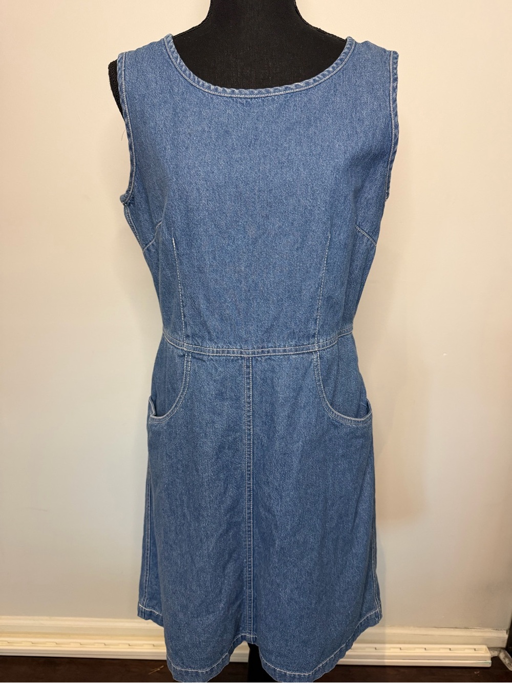 Vintage 90s Lizwear Denim Jumper Dress Sleeveless Pockets Large